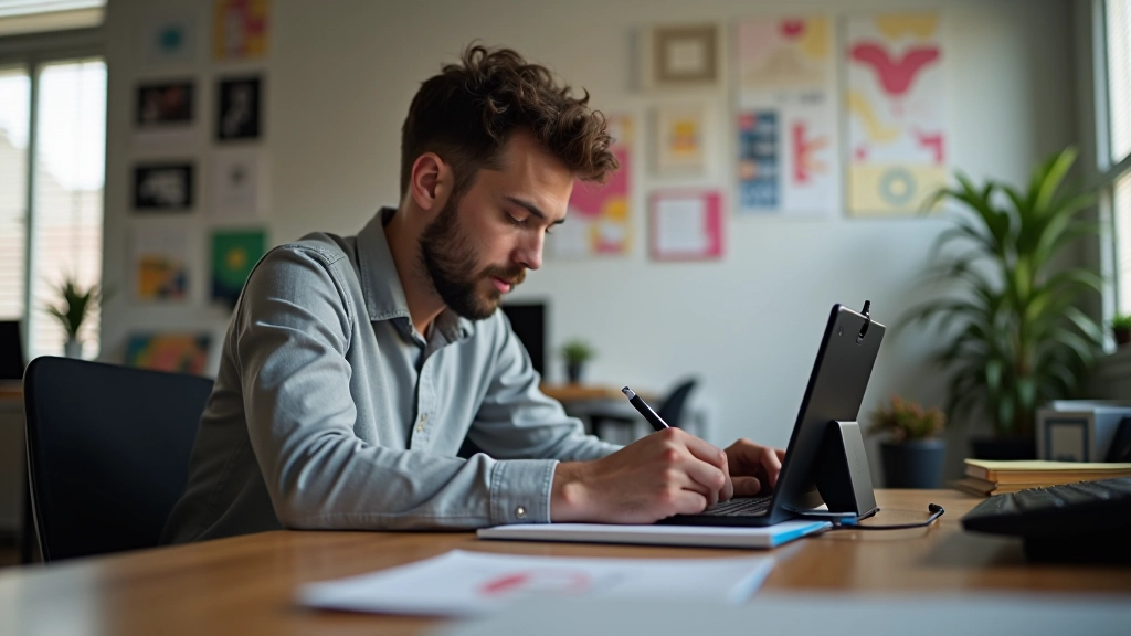Animator trabalhando com animação de personagem em tablet profissional